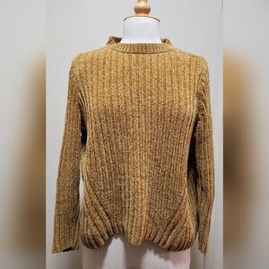Jachs Girlfriend Ribbed Velvet Chenille Crewneck Sweater Mustard Yellow